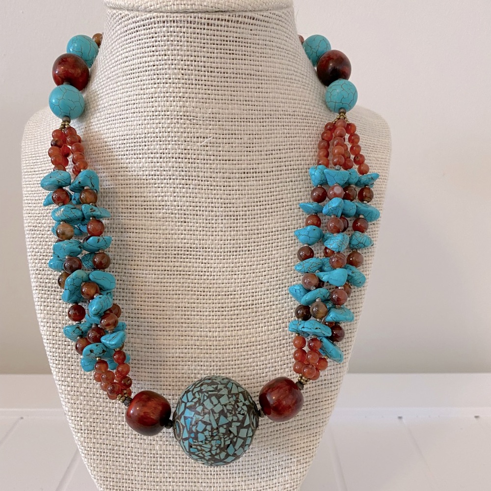 Turquoise and red coral necklace.